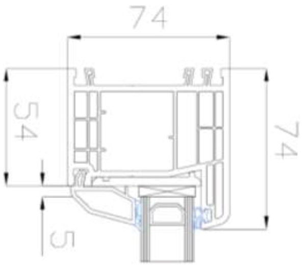 Technische Zeichnung von STOLMA Gealan S 8000 Fenster - Festverglasung 74mm weiß - Blendrahmen Nr. 8010 Schnitt