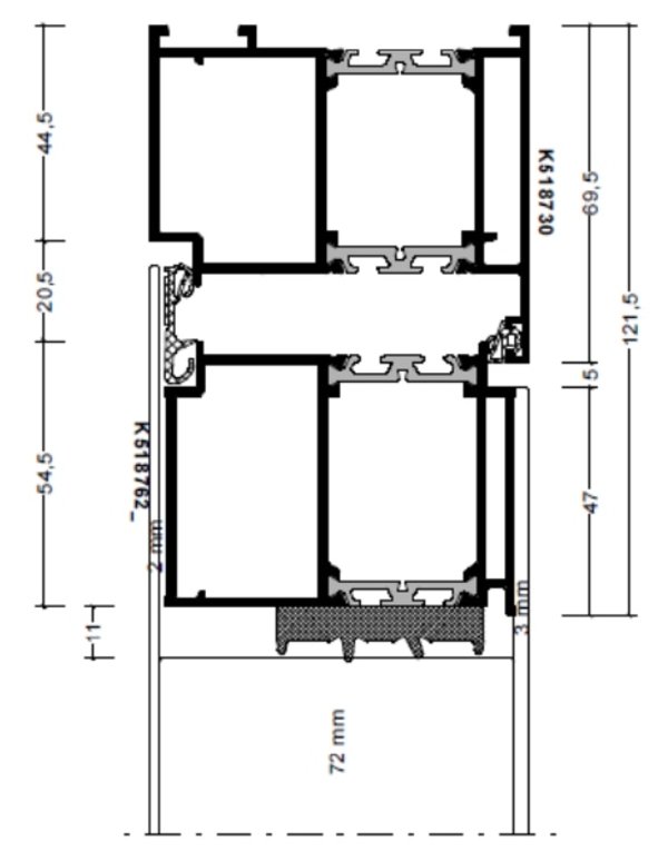 Aluprof MB 86 - Haustür beidseitig Flügelüberdeckend (Teil 1) technische Zeichnung einer beidseitig flügelüberdeckender Aluprof MB 86 Haustür (Teil 1)