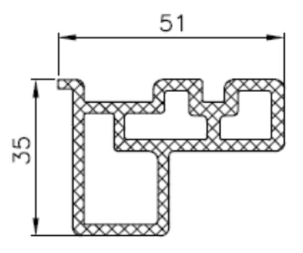 technische Zeichnung eines Fensterbankanschlussprofil MB 70