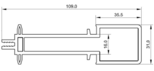 STOLMA Gealan S 8000 Fenster zubehör - Statikkopplung - 16mm, Nr. 7291 Schnitt Technische Zeichnung von STOLMA Gealan S 8000 Fenster zubehör - Statikkopplung - 16mm, Nr. 7291 Schnitt