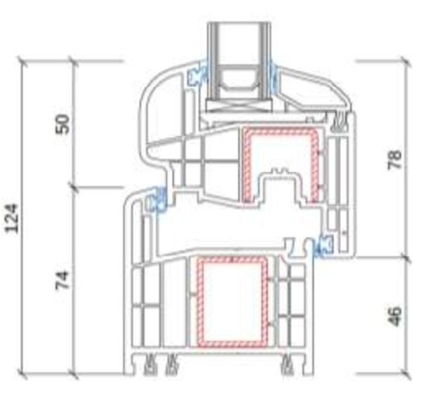 STOLMA Gealan S 8000 Plus Fenster - 74mm weiß - Blendrahmen Nr. 8010 - Flügel Nr. 8096 Schnitt Technische Zeichnung von STOLMA Gealan S 8000 Plus Fenster - 74mm weiß - Blendrahmen Nr. 8010 - Flügel Nr. 8096 Schnitt