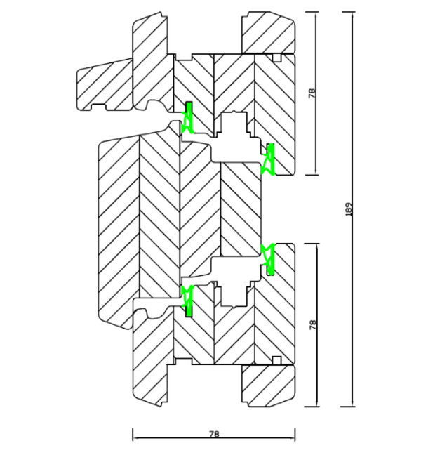 STOLMA Premium 78 Fenster - Nur Holz - Kämpfer - Schnitt Technische Zeichnung von STOLMA Premium 78 Fenster - Nur Holz - Kämpfer - Schnitt