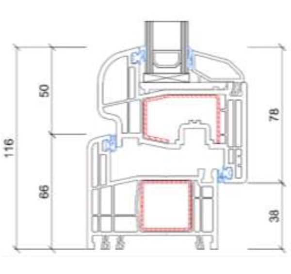 STOLMA Gealan S 8000 Plus Fenster - 66mm foliert - Blendrahmen Nr. 8001 - Flügel Nr. 8068 Schnitt Technische Zeichnung von STOLMA Gealan S 8000 Plus Fenster - 66mm foliert - Blendrahmen Nr. 8001 - Flügel Nr. 8068 Schnitt