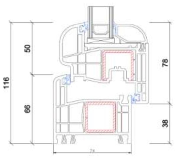 STOLMA Gealan S 8000 Plus Fenster - 66mm weiß - Blendrahmen Nr. 8001 - Flügel Nr. 8096 Schnitt Technische Zeichnung von STOLMA Gealan S 8000 Plus Fenster - 66mm weiß - Blendrahmen Nr. 8001 - Flügel Nr. 8096 Schnitt