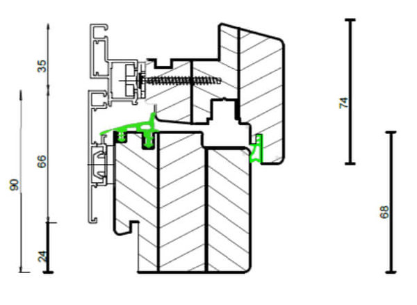 Holz-Aluminium Fenster Quadrat FB technische Zeichnung von Holz-Aluminium Fenster Quadrat FB