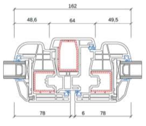 STOLMA Gealan S 8000 Plus Fenster - mit Stulp weiß - Stulpt Nr. 8080 - Flügel Nr. 8096 Schnitt Technische Zeichnung von STOLMA Gealan S 8000 Plus Fenster - mit Stulp weiß - Stulpt Nr. 8080 - Flügel Nr. 8096 Schnitt