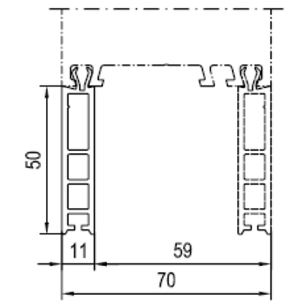 Technische Zeichnung von STOLMA Aluplast Fensterbankanschlussprofil 50mm - FBA Nr. 120102 - Anschlusssituation Schnitt