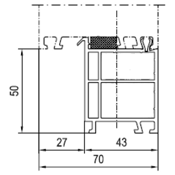 Technische Zeichnung von STOLMA Aluplast Fensterbankanschlussprofil 50mm FBA Nr. 120238 - Anschlusssituation 2 Schnitt