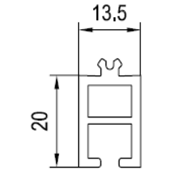 Technische Zeichnung von STOLMA Aluplast Fensterbankanschlussprofil 20mm - FBA Nr. 120106 Schnitt