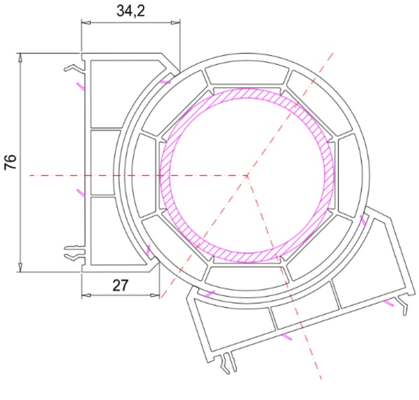 Technische Zeichnung von STOLMA Aluplast variabel - Kopplung Nr. 140249, Adapter Nr. 160243 Schnitt
