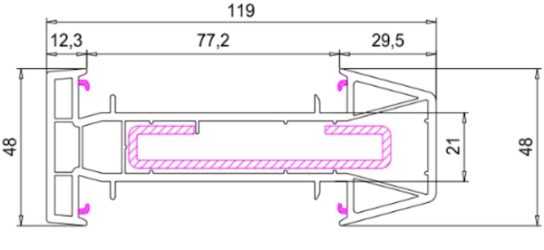 Technische Zeichnung von STOLMA Aluplast Statische Kopplung - Kopplung Nr. AT_160218 Stahlprofil Nr. 229018 Schnitt