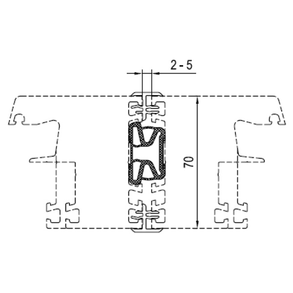Technische Zeichnung von STOLMA Aluplast Kopplungsprofil H klein Anschlusssituation - Kopplung Nr. 120224 Schnitt