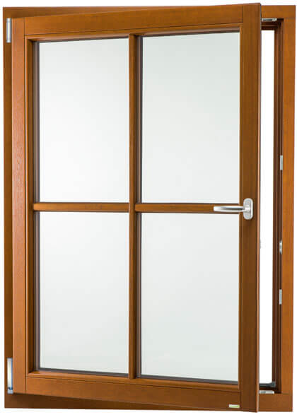 Produktbild des Premium Fenster Holz 105 von vorne geöffnet