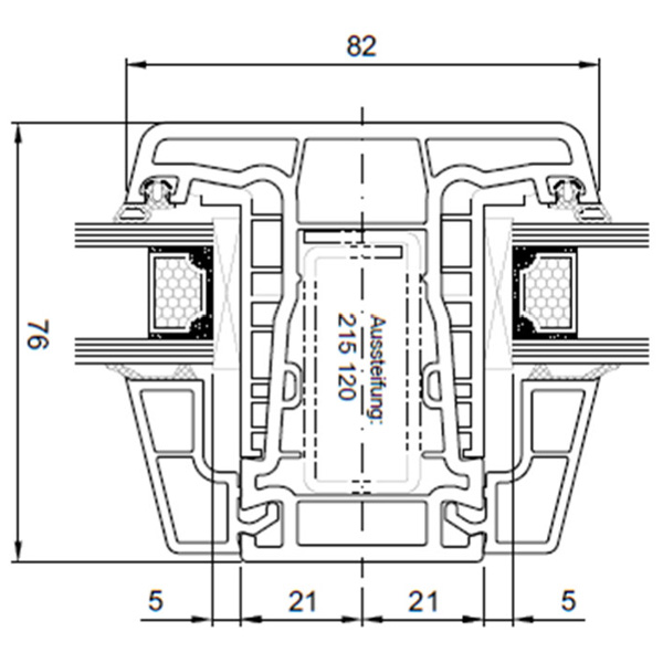 Technische Zeichnung von STOLMA Salamander 76 Fenster - glasteilende Sprosse - Sprosse Nr. 252120 - Schnitt