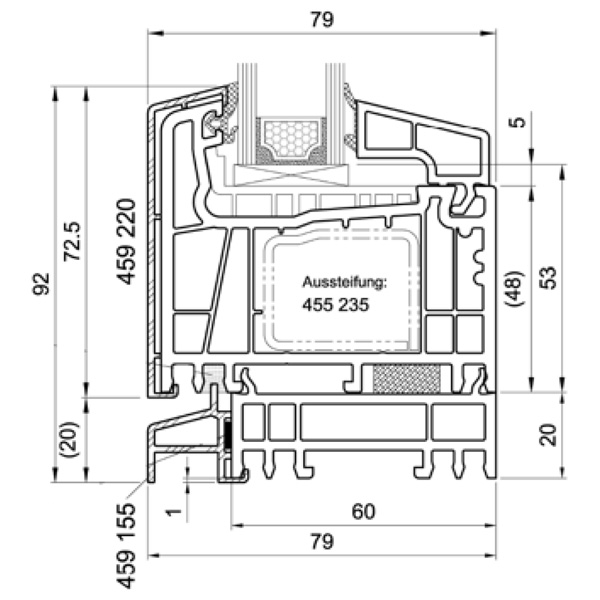 Technische Zeichnung von STOLMA Salamander 76 Aluminium - Verbreiterung 20mm - Alu Schale Nr. 459155 - Verbreiterung Nr. 416157 - Schnitt