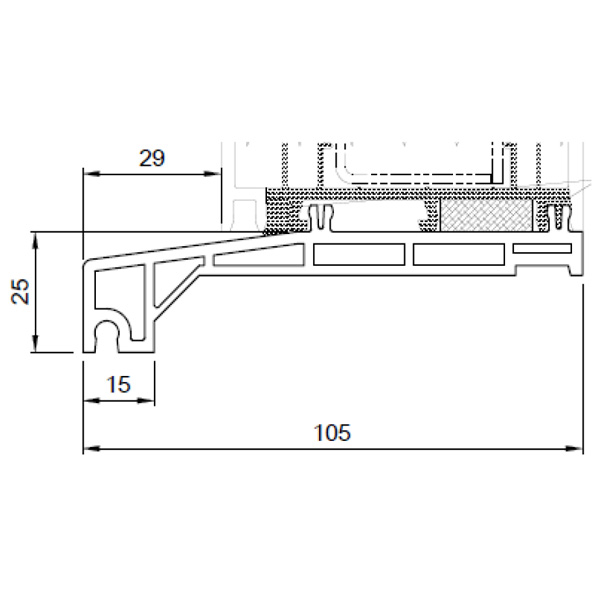 Technische Zeichnung von STOLMA Salamander Fensterbankanschlussprofil 25mm - FBA Nr. 406115 - Schnitt