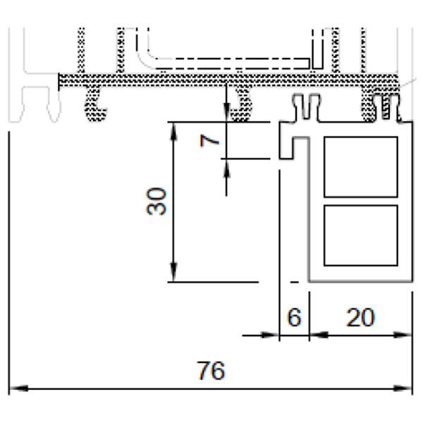Technische Zeichnung von STOLMA Salamander Fensterbankanschlussprofil 30mm - FBA Nr. 406139 - Schnitt