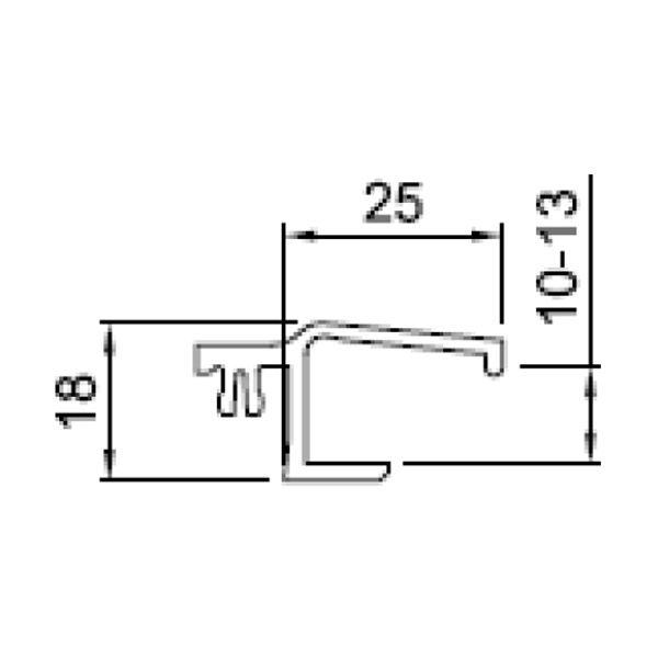 Technische Zeichnung von STOLMA Salamander Rollladenzubehör - Anschlussprofil - Kastenanschluss Nr. 406053 - Schnitt