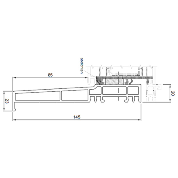 Technische Zeichnung von STOLMA Salamander Steinbankanschlussprofil 145mm - FBA Nr. 416110 - Schnitt