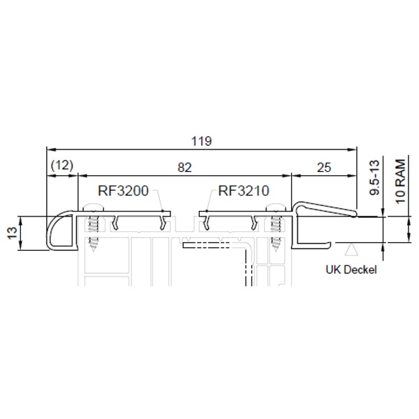 Technische Zeichnung von STOLMA Salamander Rollladenzubehör - Abrollleiste - Abrollleiste Nr. RF3200 - Schnitt