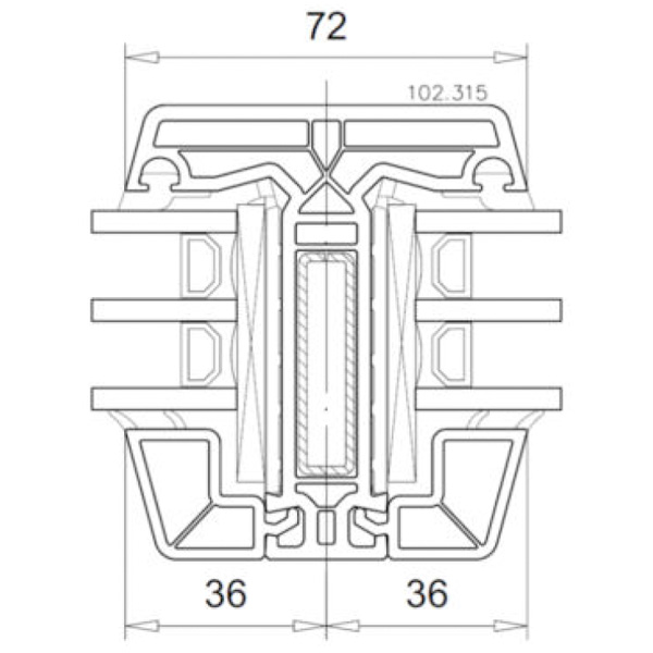 Technische Zeichnung von STOLMA VEKA SL 82 Fenster - glasteilende Sprosse - Flügel - glasteilende Sprosse Nr. 102315 - Schnitt