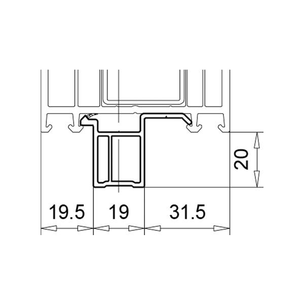 Technische Zeichnung von STOLMA VEKA Fensterbankanschlussprofil - Fensterbankanschlussprofil 20mm - FBA Nr. 110114 - Schnitt