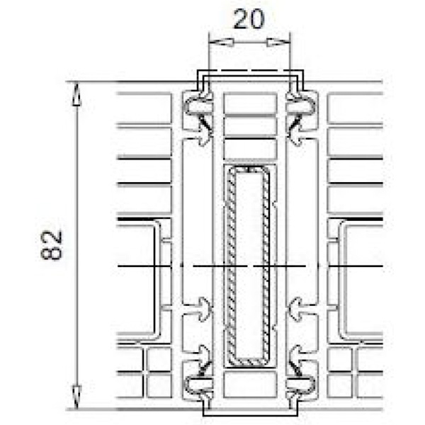 Technische Zeichnung von STOLMA VEKA Kopplungen - Kopplung vertikal - Kopplung Nr. 116219 - Verstärkung Nr. 113013 - Flachstahl Nr. 1130133 - Schnitt