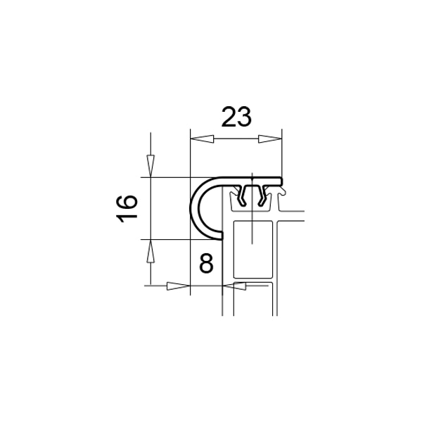 Technische Zeichnung von STOLMA VEKA Rollladenzubehör - Abrollprofil - Abrollprofil Nr. 108100 - Schnitt