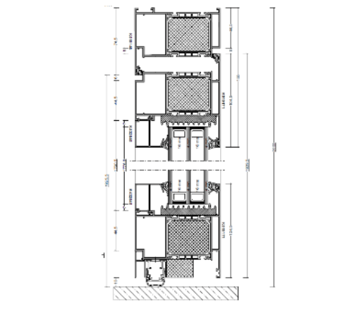 Technische Zeichnung von STOLMA Aluminium 104 Haustür - Haustür nach außen öffnend mit Kältefeind - Blendrahmen Nr. K519146 - Flügel Nr. K519171 Schnitt