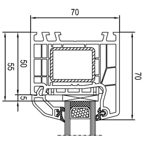 Technische Zeichnung von STOLMA Aluplast 4000 Haustür - Nebeneingangstür Festverglasung - Blendrahmen Nr. 140x02 Schnitt
