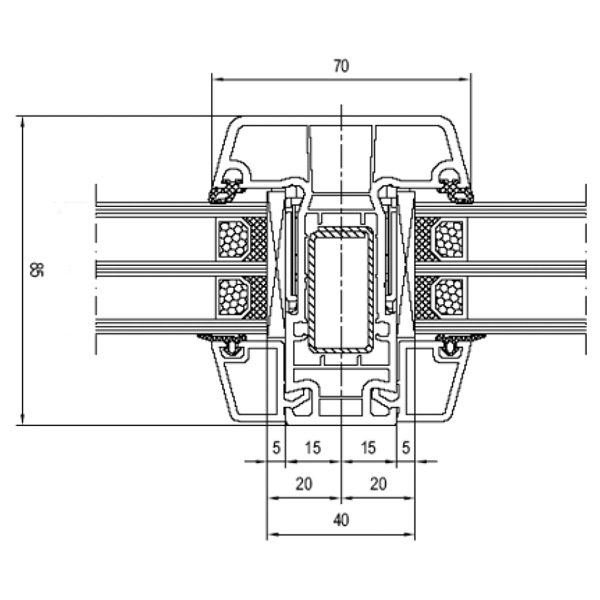 Technische Zeichnung von STOLMA Aluplast 8000 Haustür - glasteilende Sprosse - Flügel - glasteilende Sprosse Nr. 180x46 Schnitt