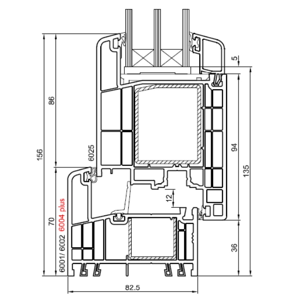 technische Zeichnung einer nach innen öffnenden Gealan S 9000 Haustür