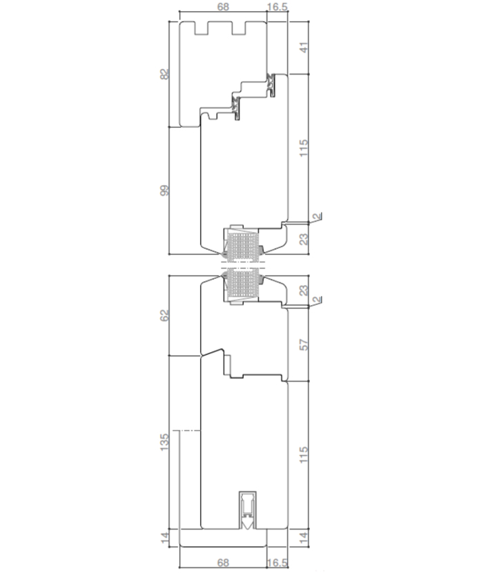 Technische Zeichnung von STOLMA Premium Holz Haustür - mit Kältefeind nach innen öffnend Schnitt