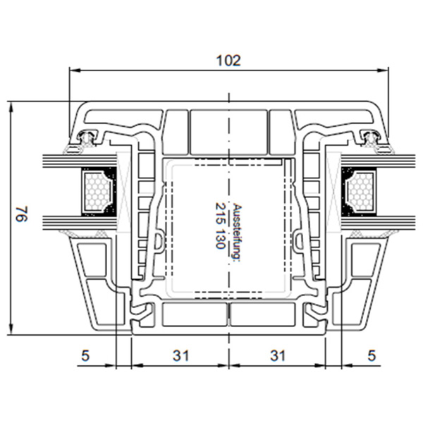 Technische Zeichnung von STOLMA Salamander 76 Haustür - Haustür glasteilende Sprosse - Blendrahmen Nr. 252130 - Schnitt