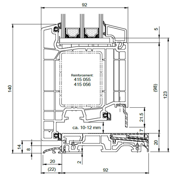 Technische Zeichnung von STOLMA Salamander 92 Haustür - flache Bodenschwelle nach außen öffnend - Flügel Nr. 371040 - Schnitt