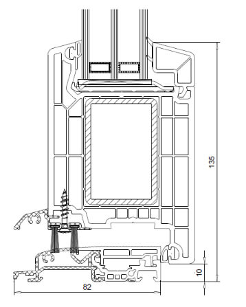 technische Zeichnung einer nach innen öffnenden Softline 82 Haustür mit flacher Bodenschwelle
