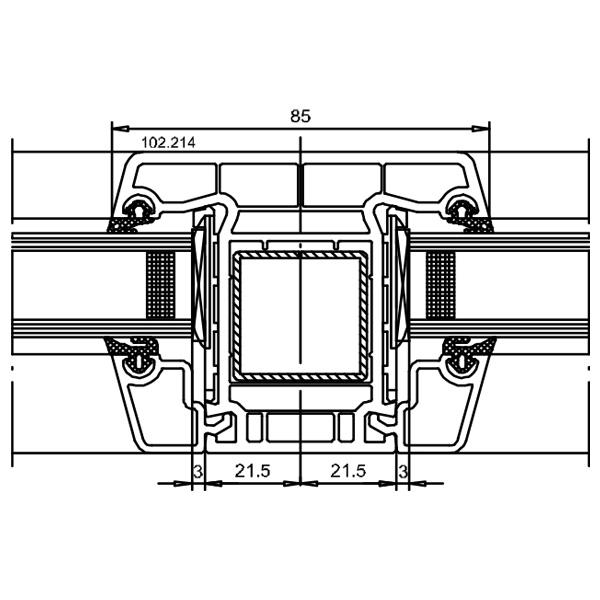 Technische Zeichnung von STOLMA VEKA SL 70 Haustür - Nebeneingangstür glasteilende Sprosse - glasteilende Sprosse Nr. 102214 - Schnitt