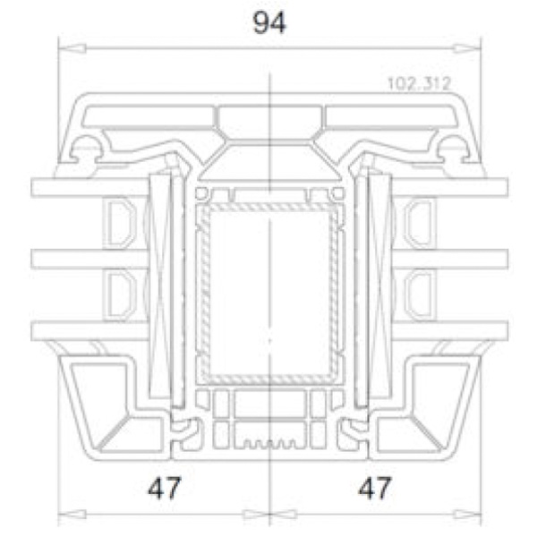 Technische Zeichnung von STOLMA VEKA SL 82 Haustür - glasteilende Sprosse - Blendrahmen - glasteilende Sprosse Nr. 102312 - Schnitt